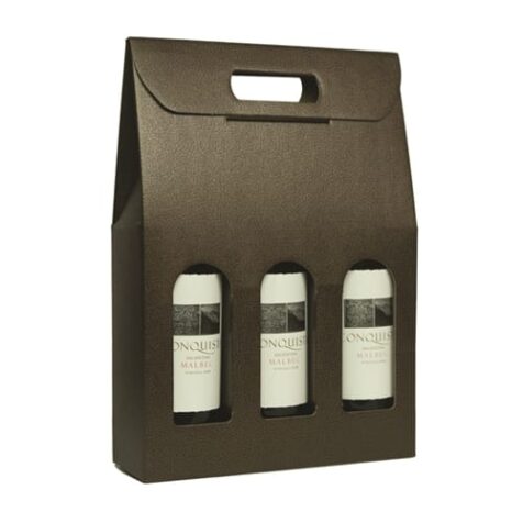 Chocolate Pebbled 3 bottle wine carrier