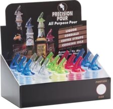 Product: Portion controlled pourers in a display; ITEM # POURD