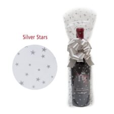 Product: Silver Stars cellophane bottle gift bag, item # GVB-Silver Stars
