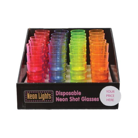 Product: Plastic neon shot glasses, ITEM # SHOT