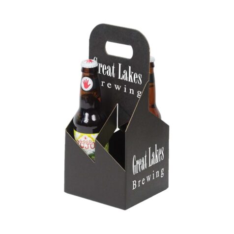 Product: black custom printed 4 pack 12 oz. bottle totes, item # G4B-BLK-CUSTOM