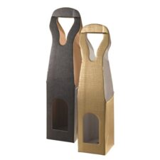 Porduct: Matte Linen single Bottle wine carrier with loop handle in Black and Gold