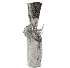 Product; Silver swirl Mylar wine bottle gift bag, item # MB7